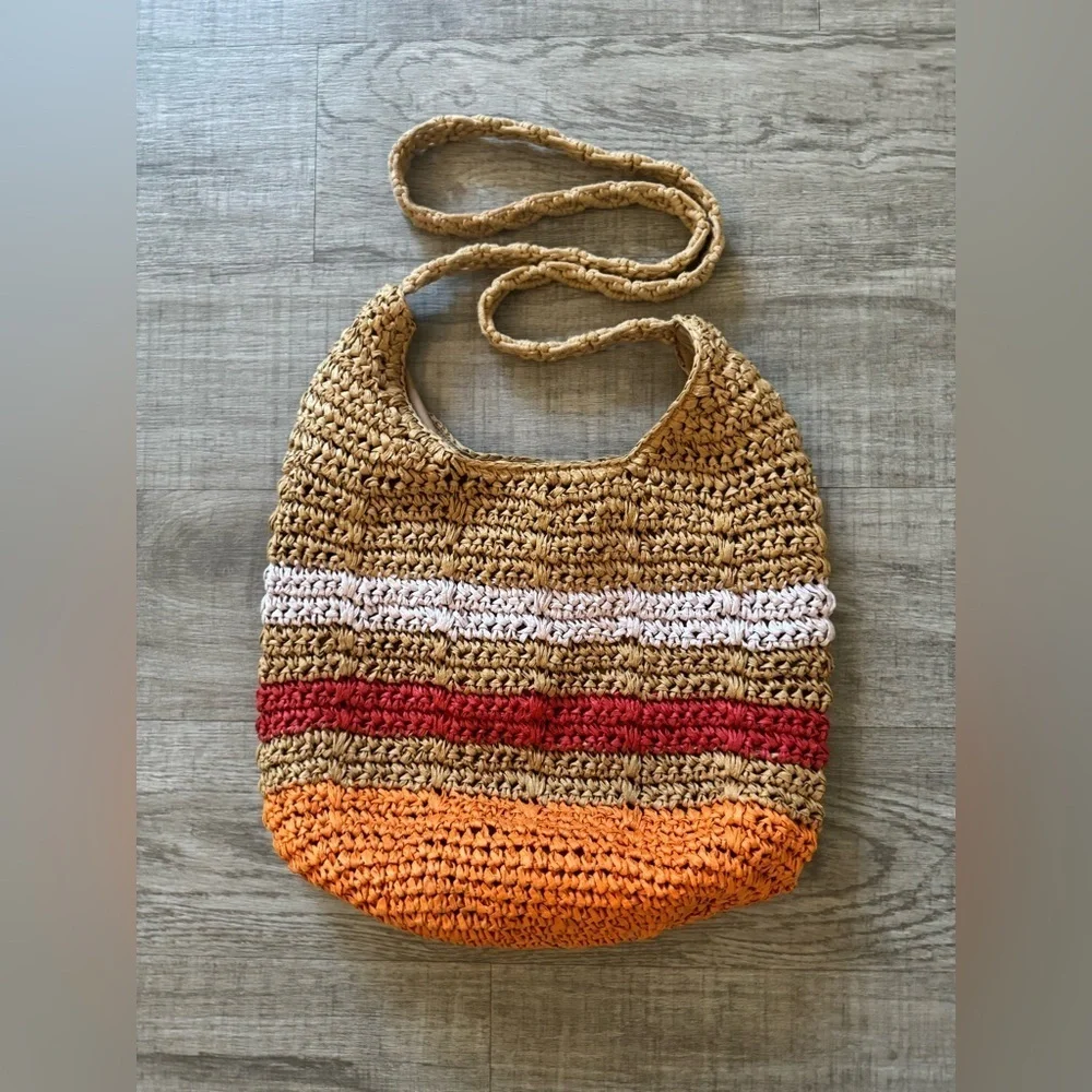 New Universal Thread Red, Orange & White Stripes Crochet Shoulder Bag